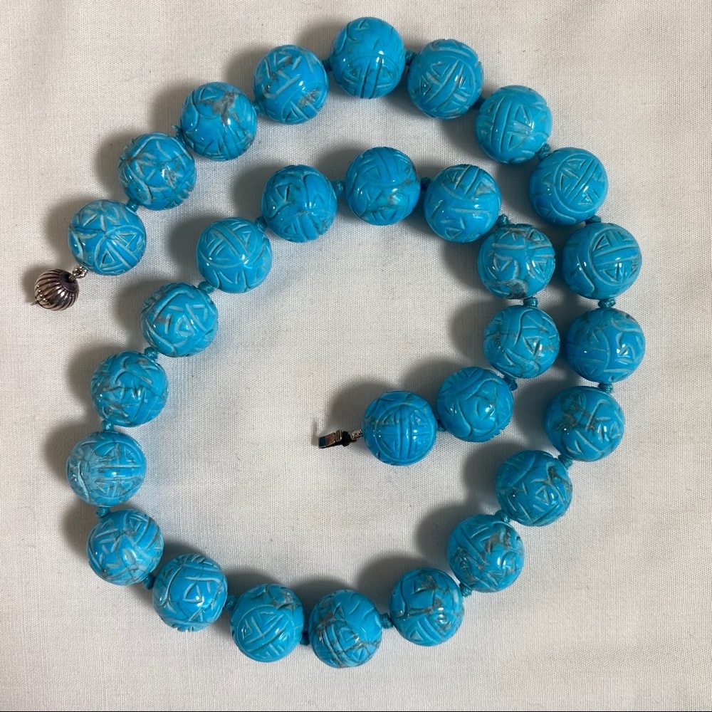 ๐HP๐ Shou Carved Turquoise 925 Silver Necklace - Picture 16 of 16